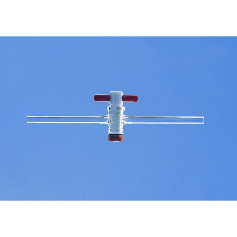 ROBINET EN VERRE DURAN UNE VOIE DROIT AVEC CLE EN PTFE RODAGE 24,0 DIAMETRE INTERNE 8,0 MM