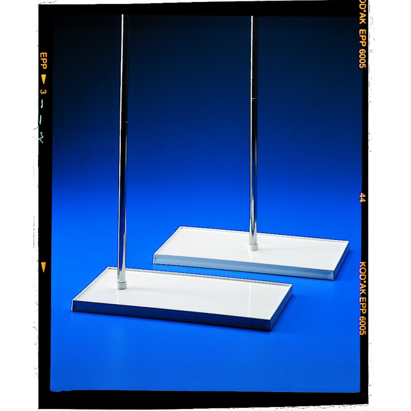SUPPORT STATIF EN POLYPROPYLENE 150 X 300 mm, AVEC TROU EXENTRE ET TIGE 12 X 250 mm