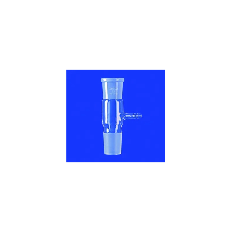 RACCORD DE DISTILLATION EN VERRE DURAN DROIT AVEC PRISE DE VIDE A 2 RODAGES MALE ET FEMELLE 19/26