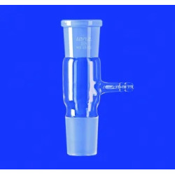 RACCORD DE DISTILLATION EN VERRE DURAN DROIT AVEC PRISE DE VIDE A 2 RODAGES MALE ET FEMELLE 24/29