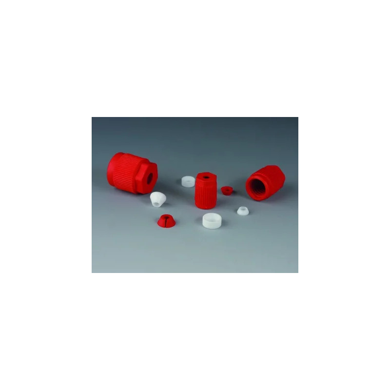 CONNECTEUR EN PTFE/ETFE ROUGE POUR RACCORD A VIS GL14 POUR TUYAU DIAMETRE EXT. 3,0 mm