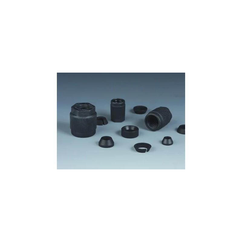 CONNECTEUR EN PTFE-EX ANTISTATIQUE NOIR POUR RACCORD A VIS GL18 POUR TUYAU DIAMETRE EXT. 6,0 mm