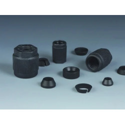 CONNECTEUR EN PTFE-EX ANTISTATIQUE NOIR POUR RACCORD A VIS GL25 POUR TUYAU DIAMETRE EXT. 8,0 mm