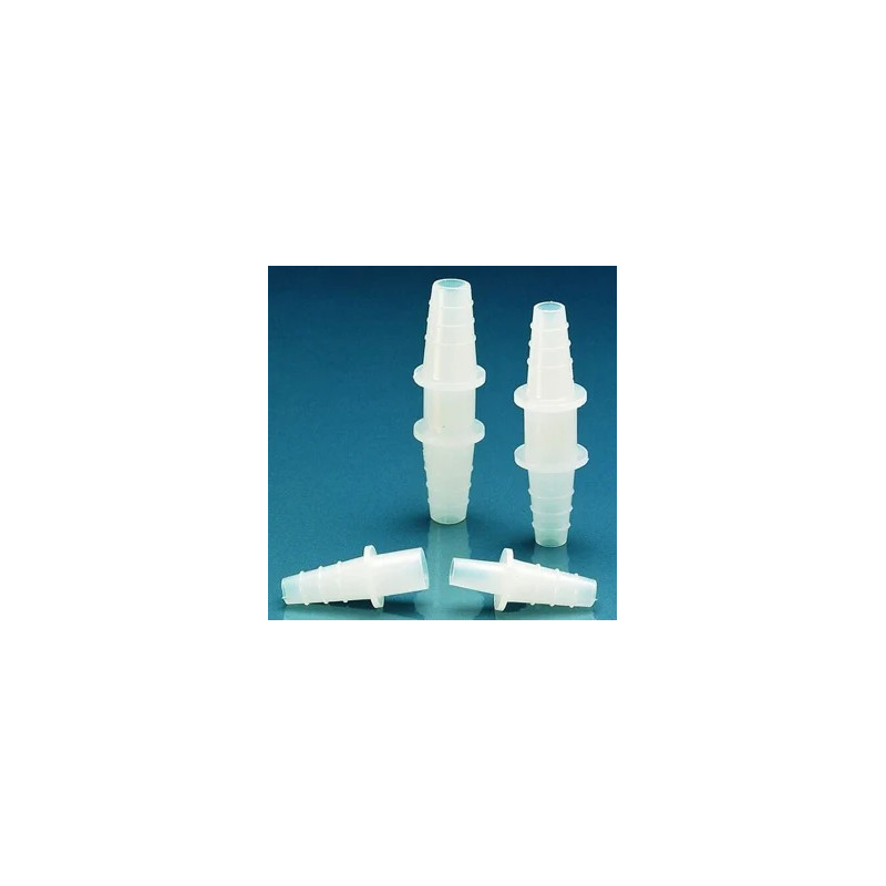 RACCORD CANNELE DROIT, 2 PIECES EMBOITABLES EN POLYETHYLENE POUR TUYAU DIAMETRE INT. 7 - 9 mm LONGUEUR 70 mm