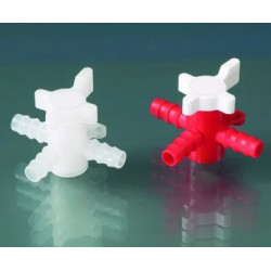 ROBINET DROIT 3 VOIES LABOPLAST EN PVDF POUR TUYAU DIAMETRE INTERIEUR 5-7 mm
