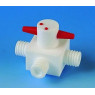 ROBINET 3 VOIES EN PTFE, ALESAGE EN L, AVEC RACCORD A VIS GL25
