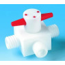ROBINET 3 VOIES EN PTFE, ALESAGE EN T, AVEC RACCORD A VIS GL25