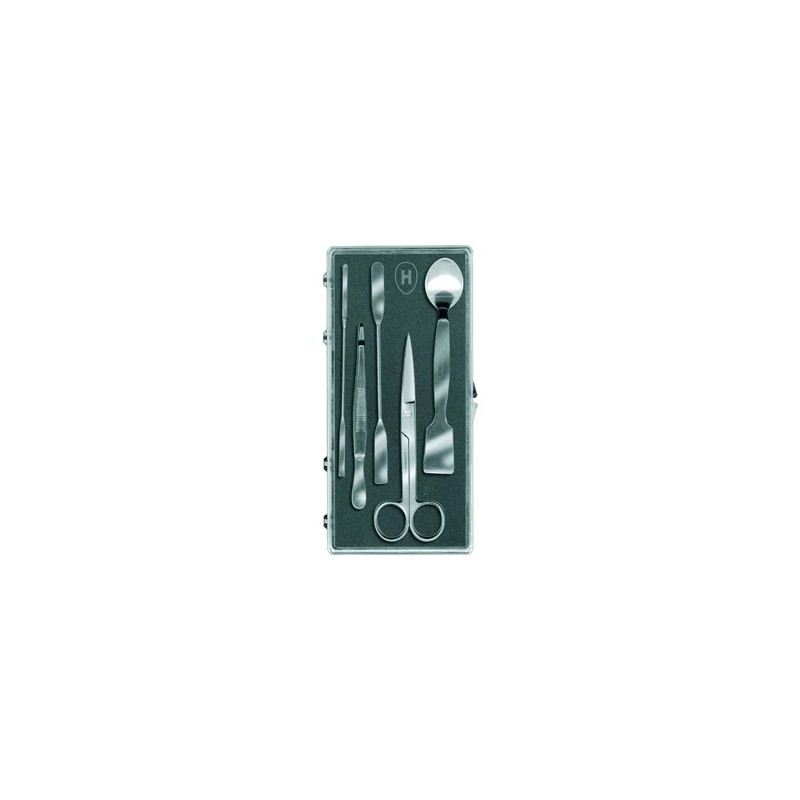 TROUSSE DE CHIMISTE, 5 INSTRUMENTS (SPATULE, MICRO-SPATULE, CISEAUX, CUILLERE-SPATULE, PINCE BRUCELLE)