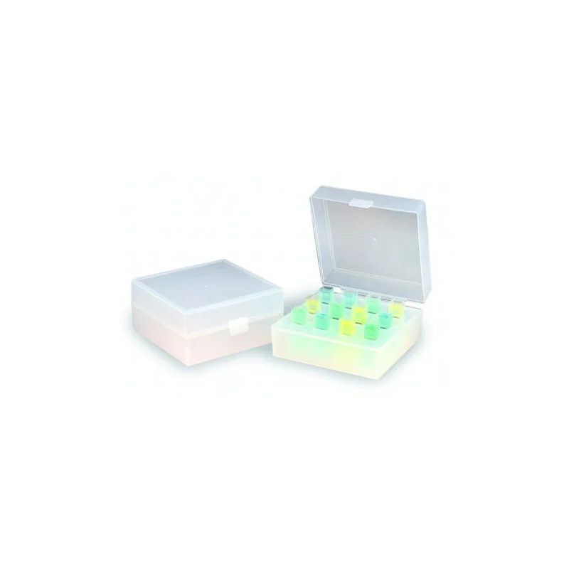 BOITE EN POLYPROPYLENE AUTOCLAVABLE AVEC COUVERCLE A CHARNIERE POUR 12 CUVES SPECTRO 10 mm