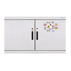 ARMOIRE DE SECURITE ANTI FEU 30 MINUTES BASSE 56 LITRES, 2 PORTES / 2 COMPARTIMENTS INFLAMMABLES / ACIDES, SERIE 7.EN PRE-EQUIPEE CONFORME EN 14470-1