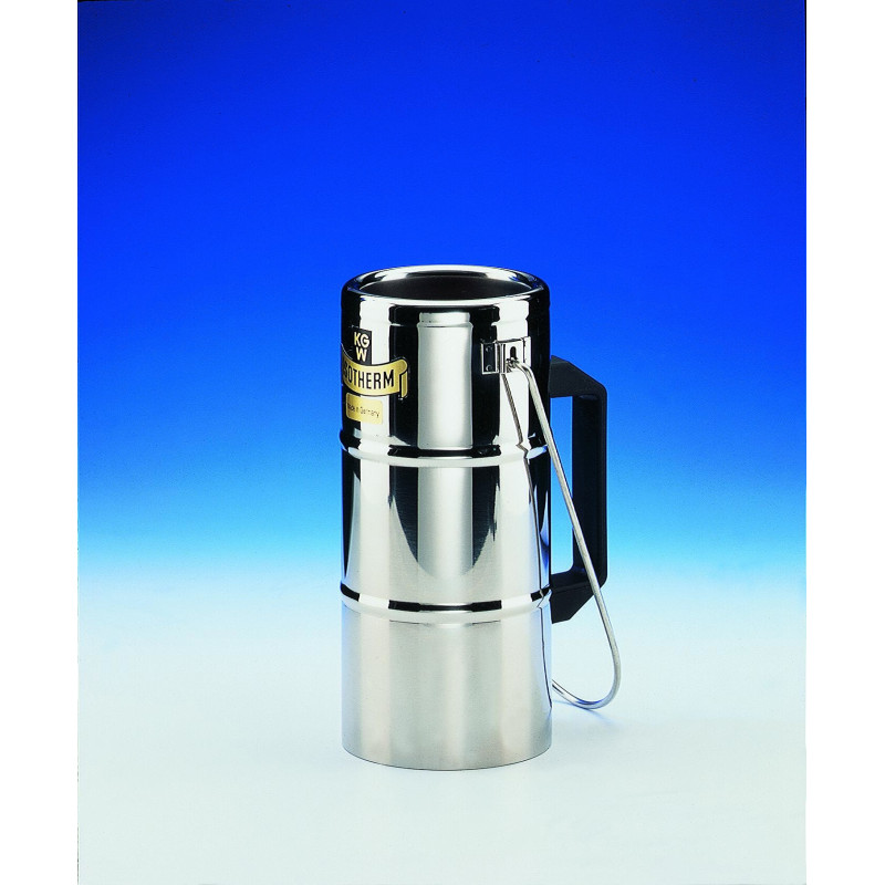 VASE DEWAR CYLINDRIQUE DURAN CAPACITE 3000 ml AVEC MANTEAU EN ACIER INOX ET POIGNEE