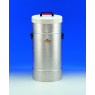 VASE DEWAR FORME CYLINDRIQUE EN VERRE DURAN AVEC MANTEAU ALUMINIUM, COUVERCLE ET POIGNEE