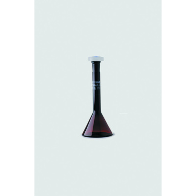 FIOLE JAUGEE EN VERRE BRUN BOROSILICATE ISOLAB 1 ml, COL RODE 7/16 FORME TRAPEZOIDALE, CLASSE A, BOU