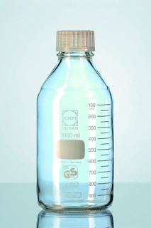FLACON ISO QUALITE PREMIUM EN VERRE DURAN 100 ml, COL A VIS GL45 AVEC BOUCHON EN FLUOROPOLYMERE ET B