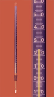 THERMOMETRE A LIQUIDE BLEU -10 A  +250 °C GRADUATION 1°C AVEC RODAGE 14/23, LONGUEUR TIGE/TOTALE 75/